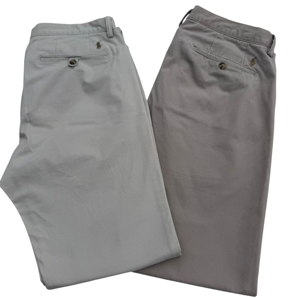 Lot of 2 Polo Ralph Lauren Chino Pants Stretch Straight Fit 32x30 Tan & Cream